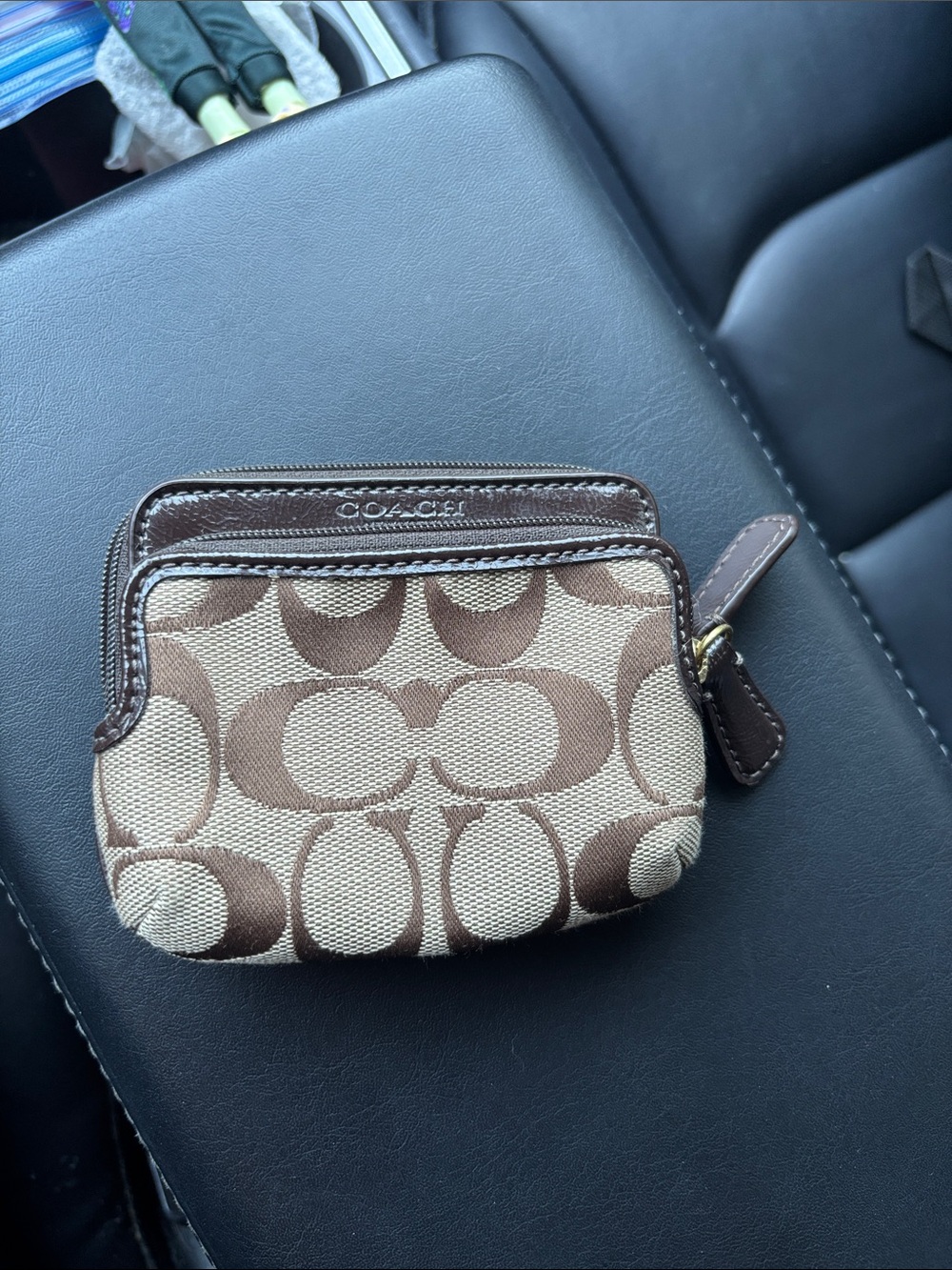 Coach Brown Signature Canvas Coin Pouch - Picture 1 of 4